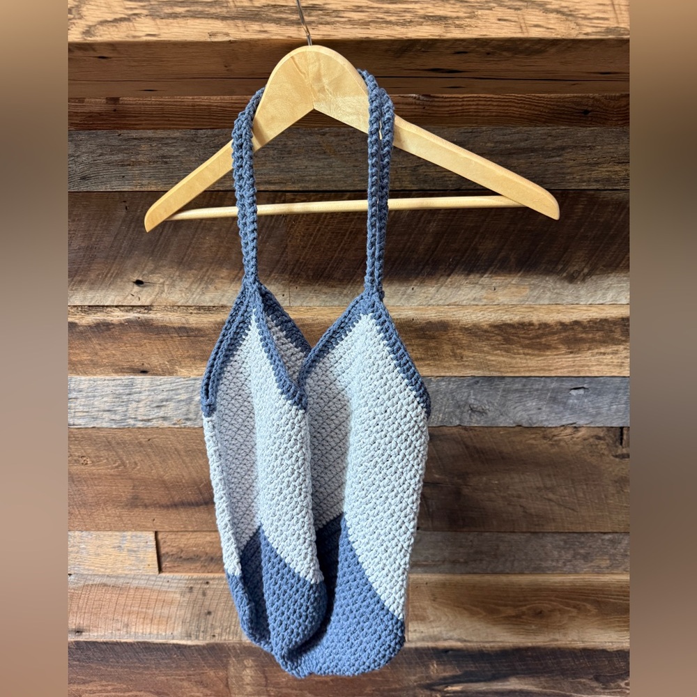 Handmade Blue & Light Blue Crochet Market Bag